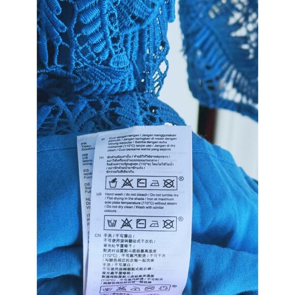 MAJE Rosane Sheer Lace Sheath Maxi Dress Bodycon Crochet Teal M Formal Event - Picture 11 of 13